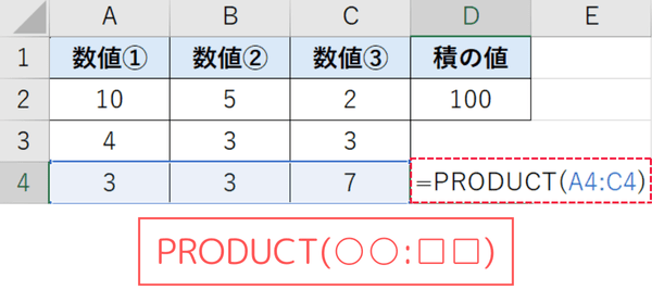 PRODUCT関数を使って計算