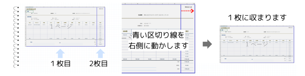 青い区切り線を動かして１枚まとめます