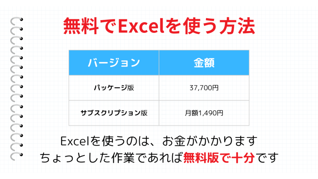 無料で使うExcelの方法まとめ