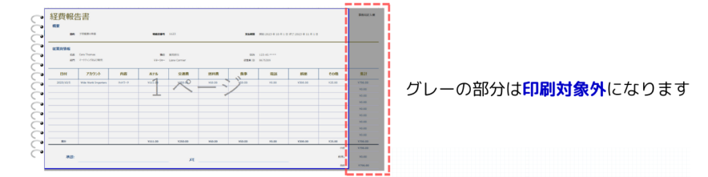 『改ページ プレビュー』でグレーの背景の部分は印刷の対象外