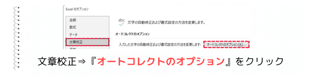 オートコレクトのオプションをクリック