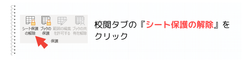 シート保護の解除をクリック