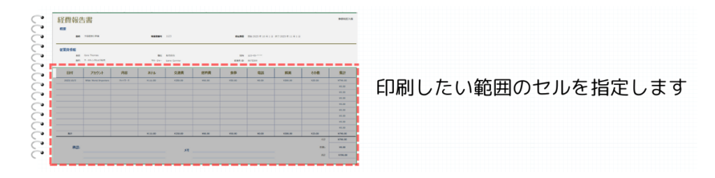 印刷したい範囲のセルを指定する