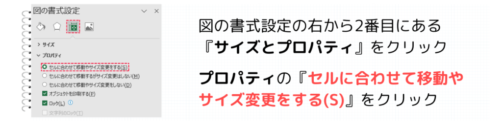 セルに合わせて移動やサイズを変更する