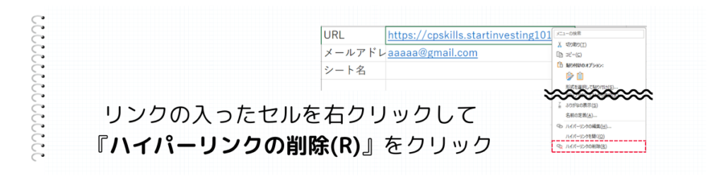 ハイパーリンクの削除をクリック